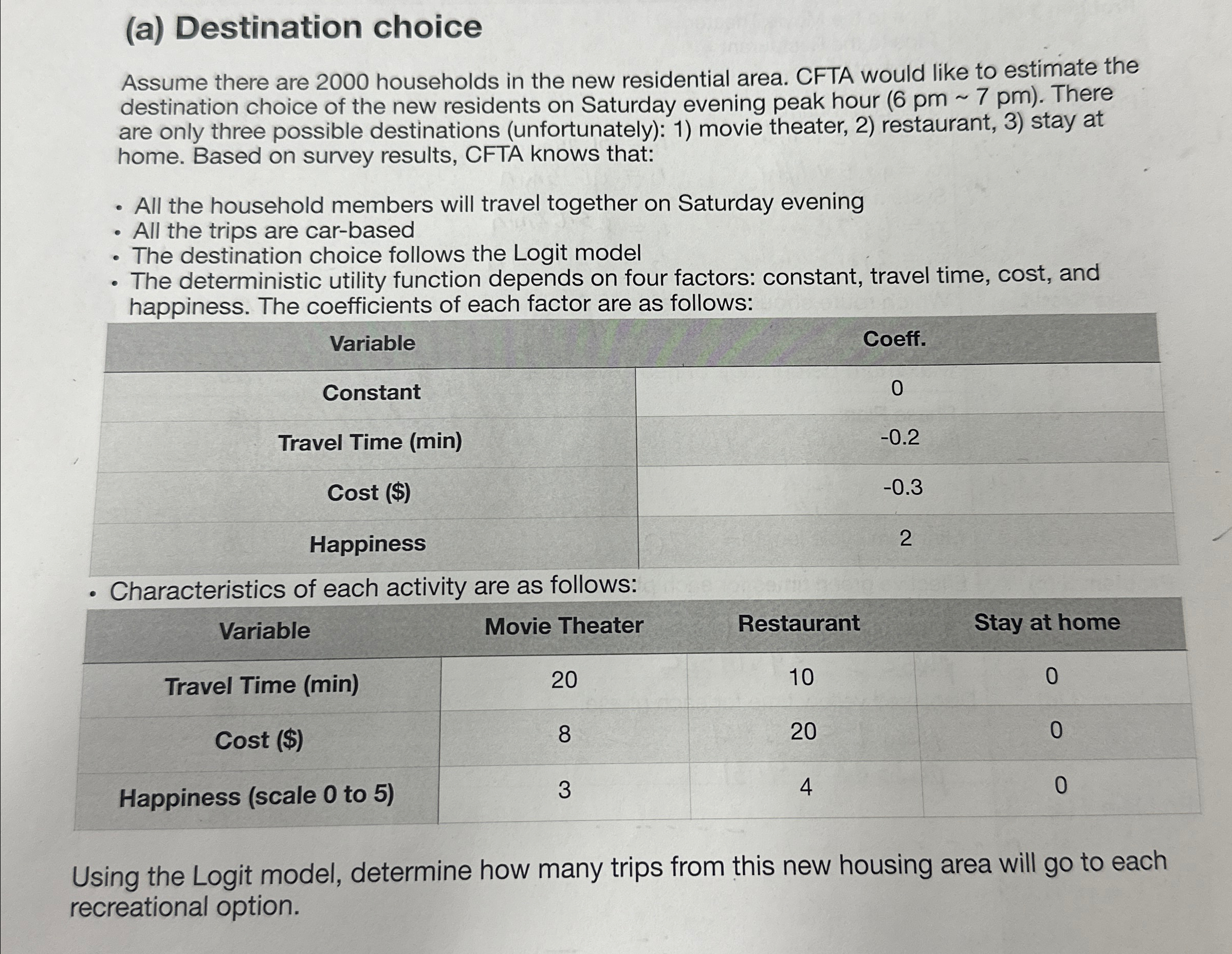 ( a ) Destination choice Assume there are 2 0 0 0