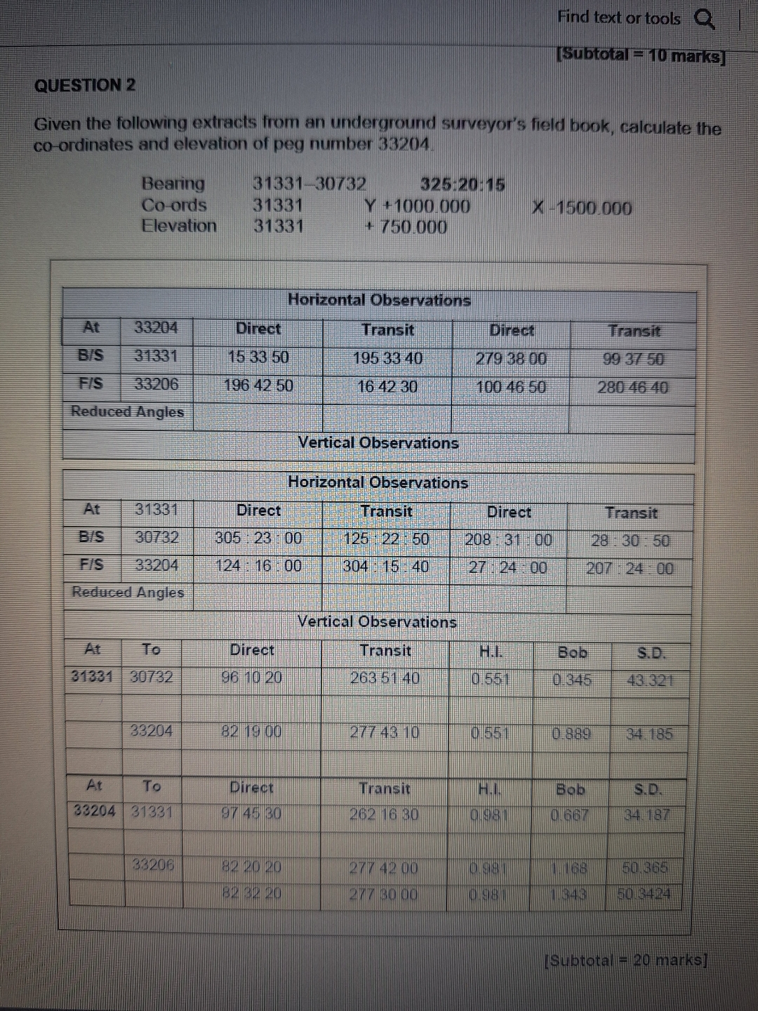 Find text or tools [ Subtotal = 1 0 marks ]