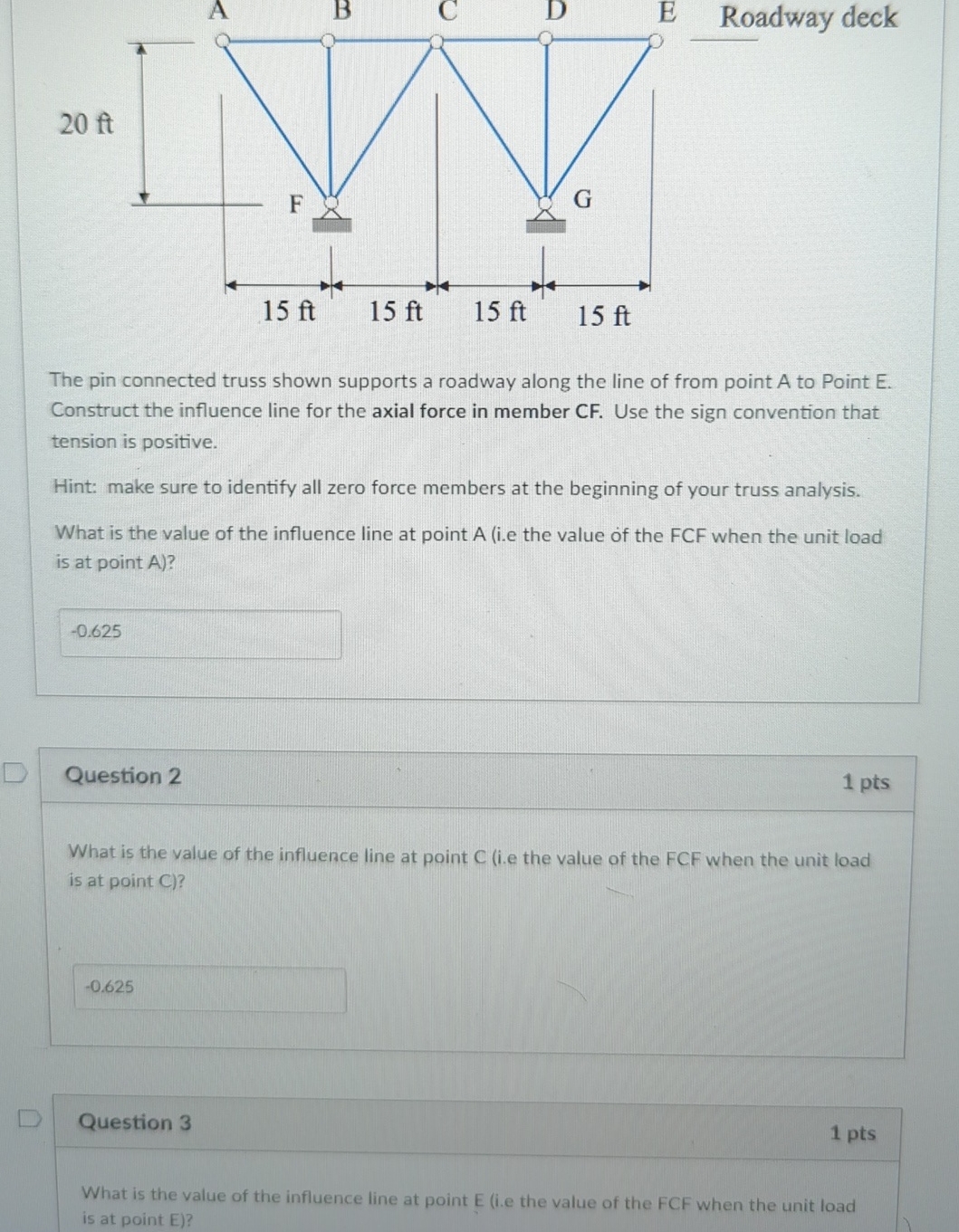 Roadway deck The pin connected truss shown