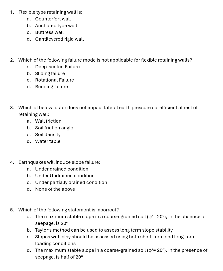 Flexible type retaining wall is: a . Counterfort