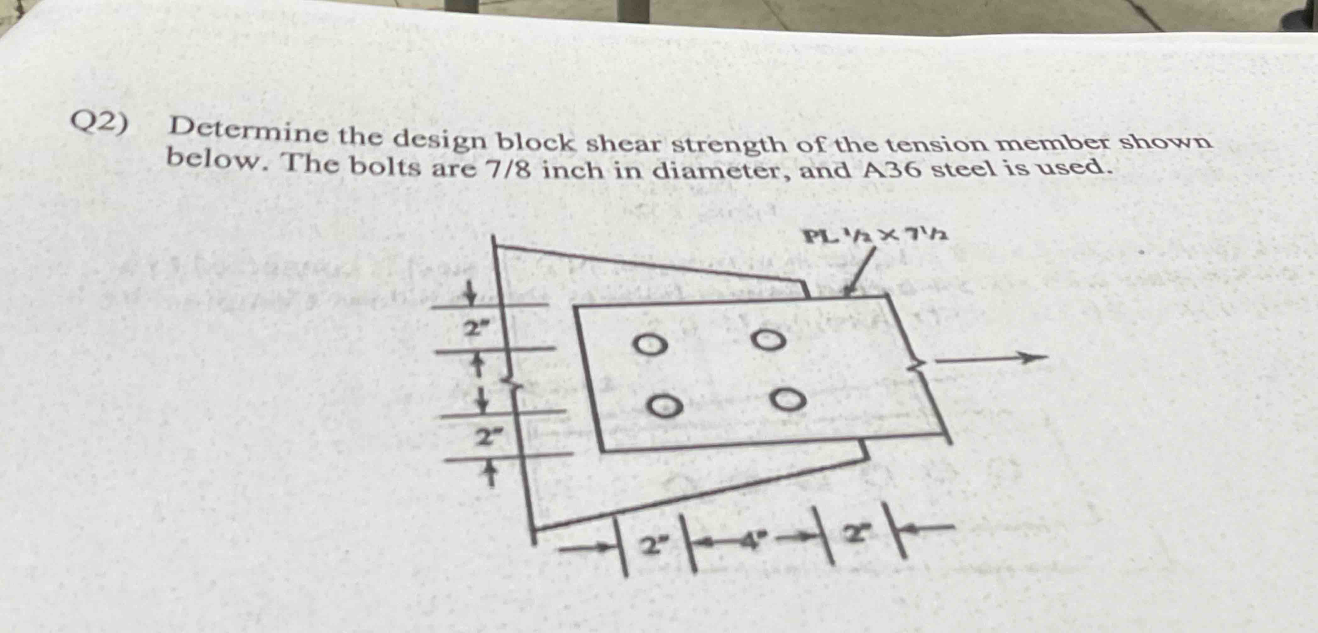 Q 2 ) Determine the design block shear strength