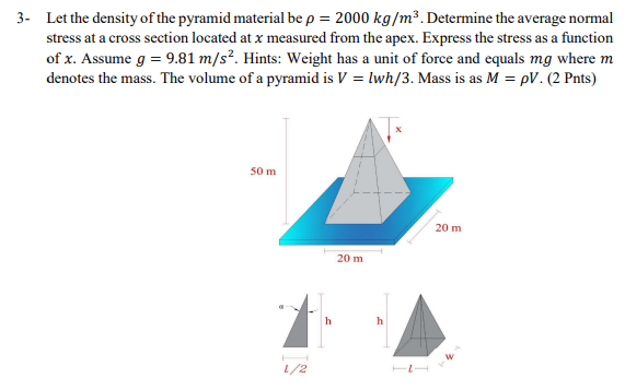 3 - Let the density of the pyramid material be =