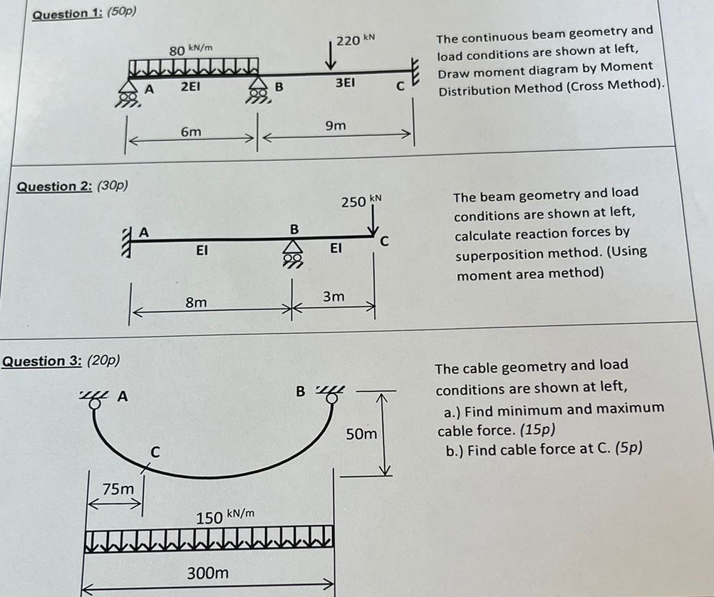 Question 1 : ( 5 0 p ) The continuous beam