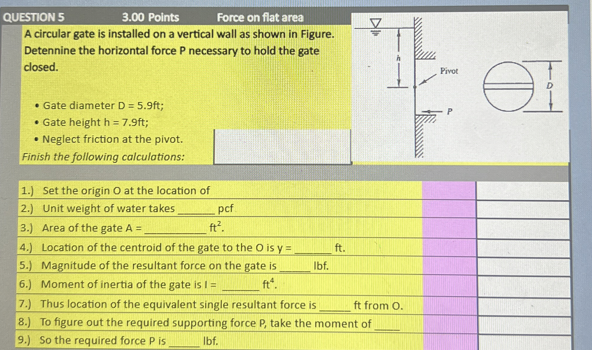 QUESTION 5 3 . 0 0 Points Force on flat area A