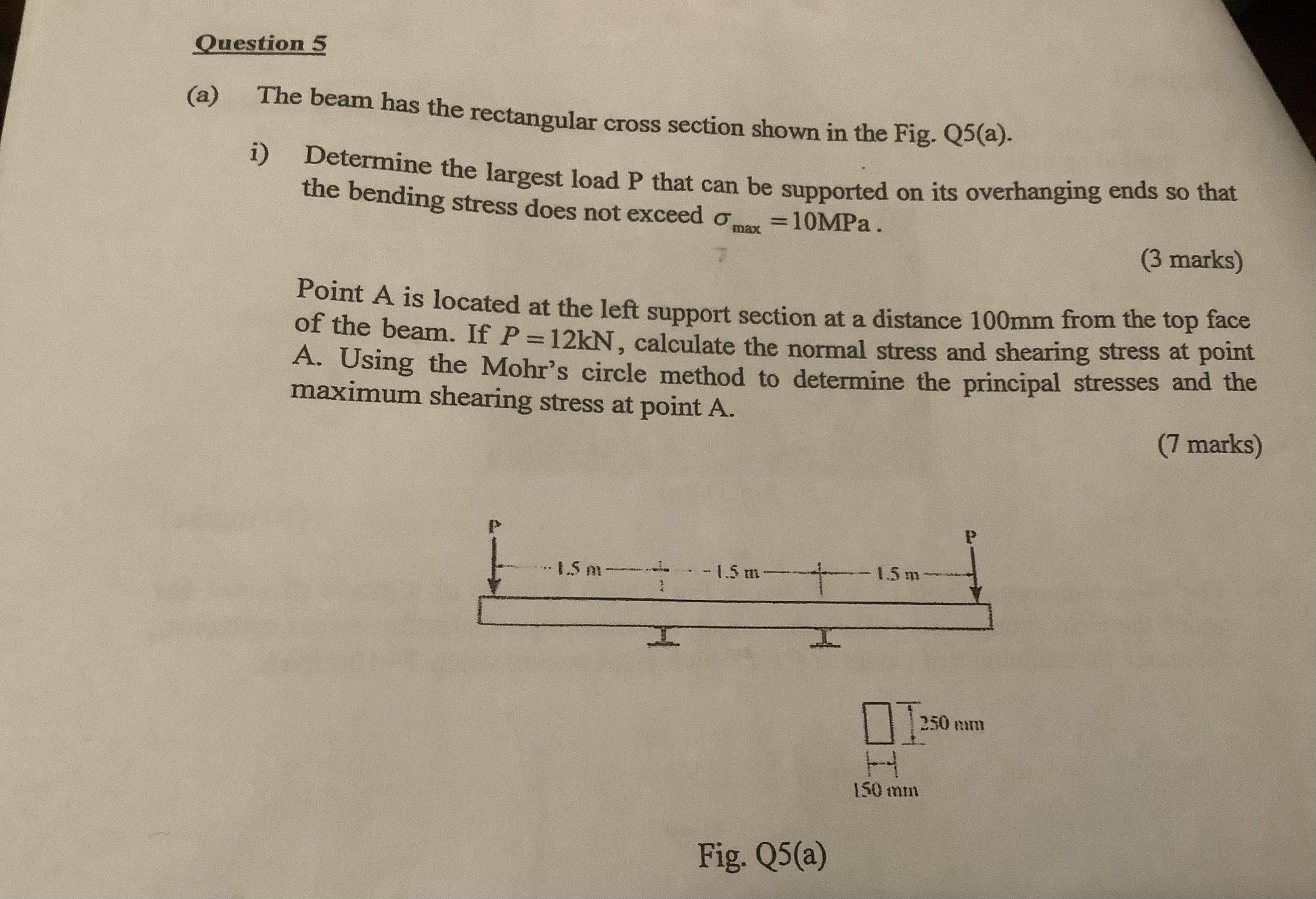 Question 5 ( a ) The beam has the rectangular