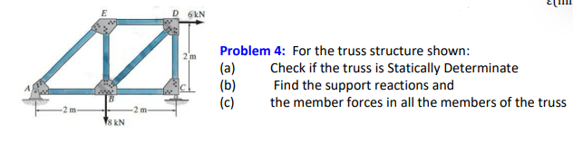 Problem 4 : For the truss structure shown: ( a )