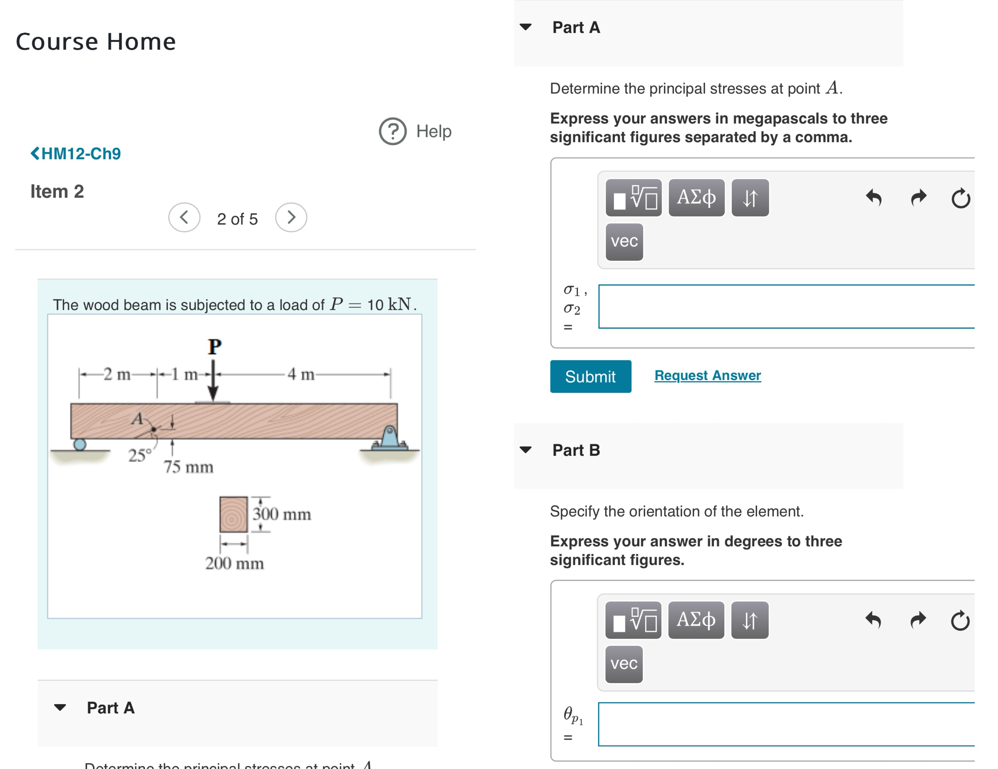 The wood beam is subjected to a load P = 1 0 kN