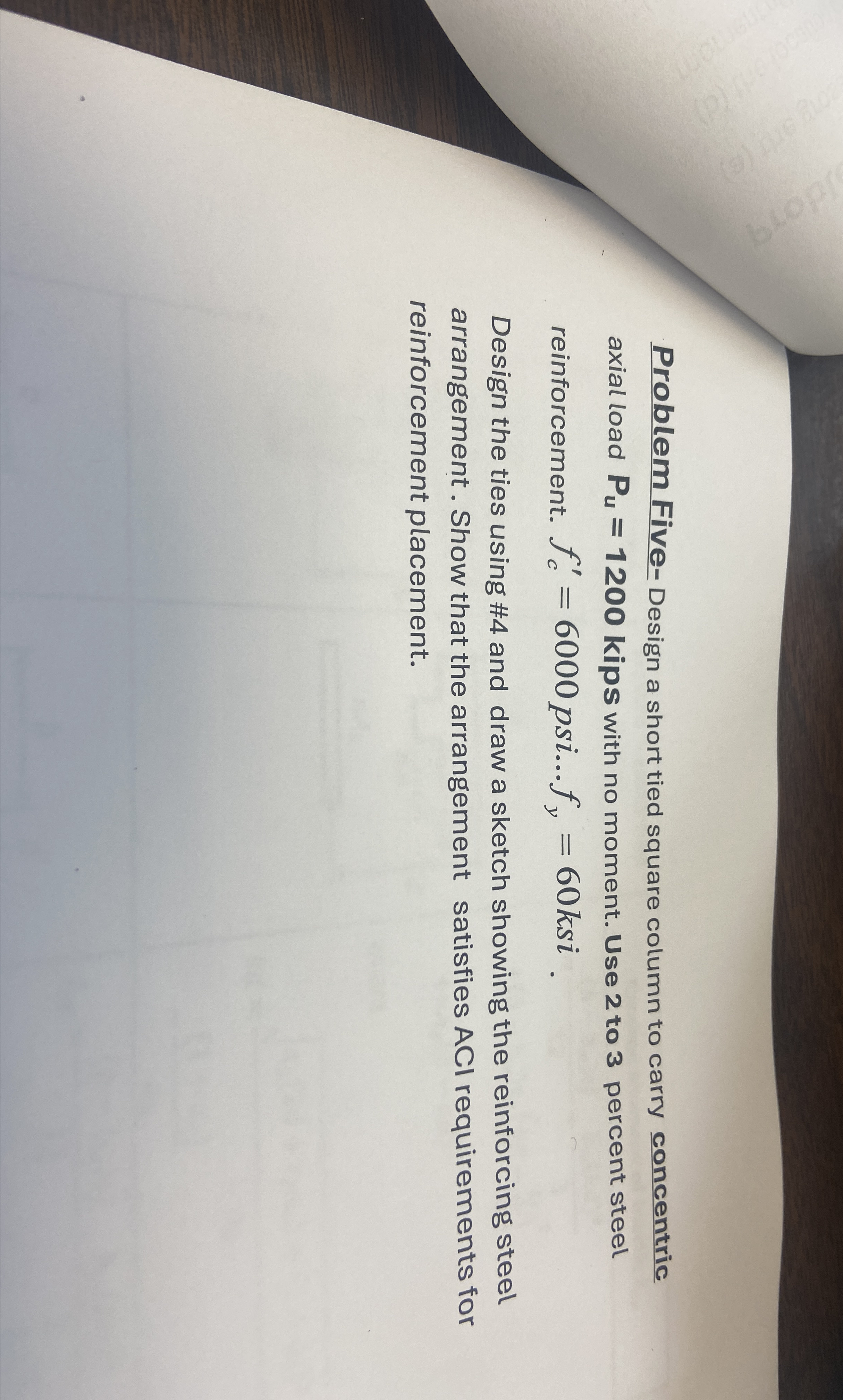 Problem Five - Design a short tied square column
