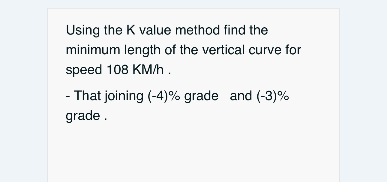 Using the K value method find the minimum length