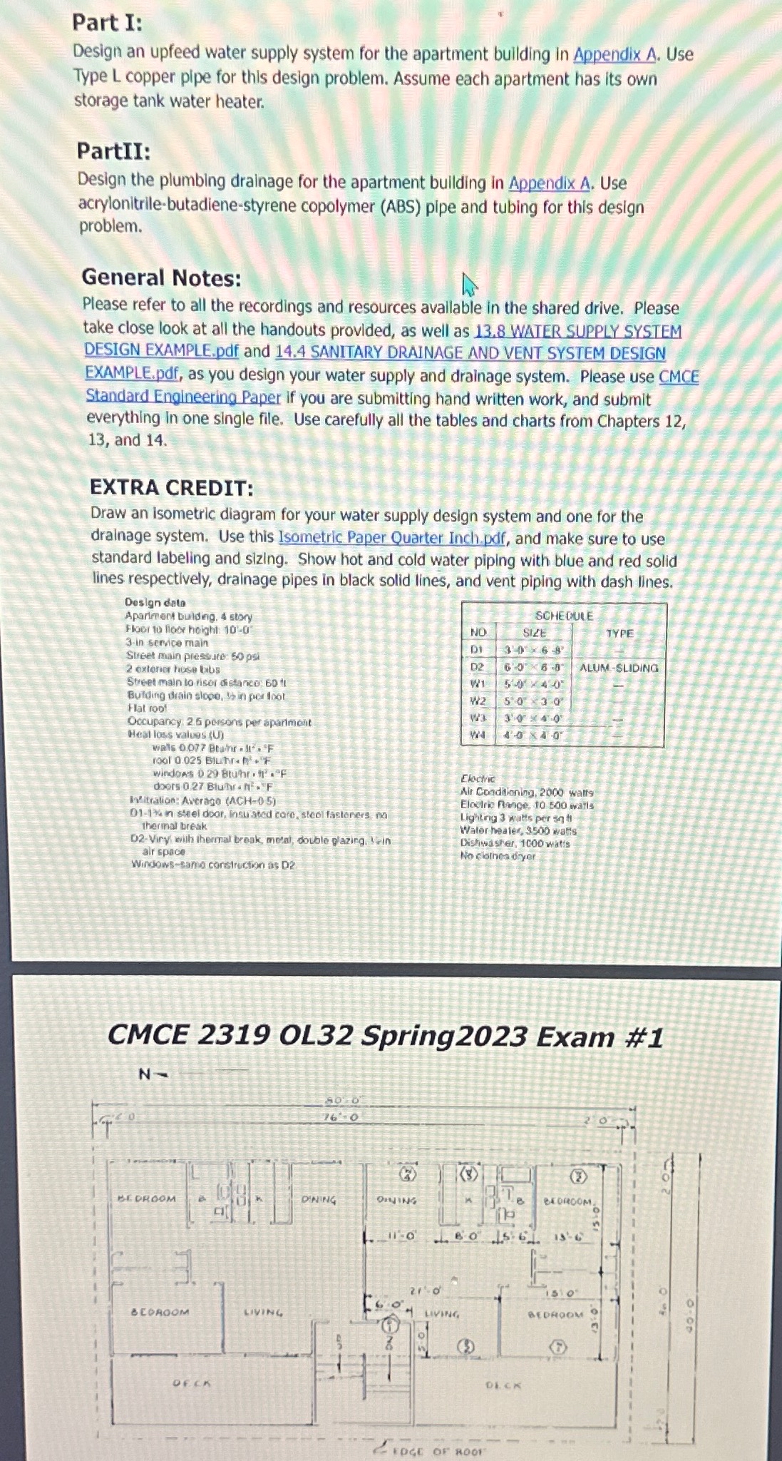 Part I: Design an upfeed water supply system for
