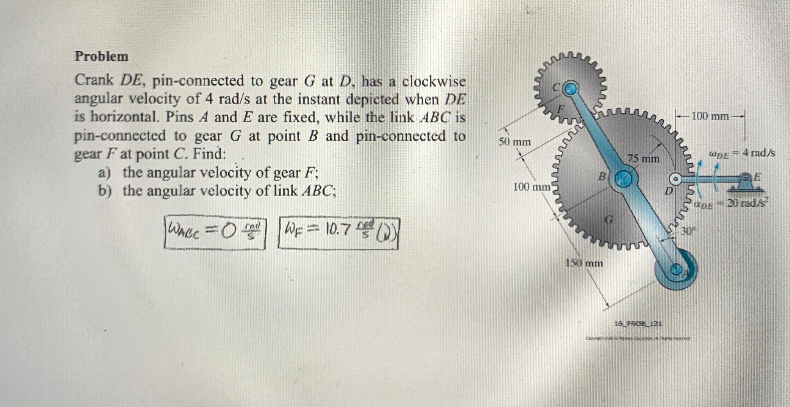 Problem Crank D E , pin - connected to gear G at