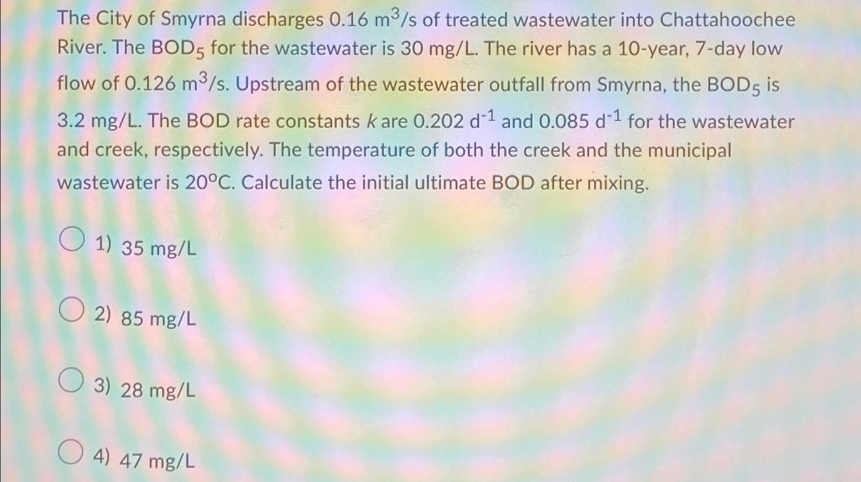 The City of Smyrna discharges 0 . 1 6 m 3 s of