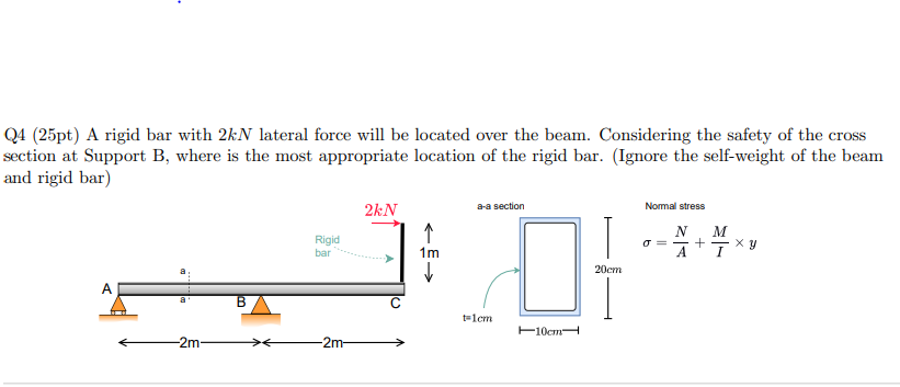 Q 4 ( 2 5 pt ) A rigid bar with 2 k N lateral