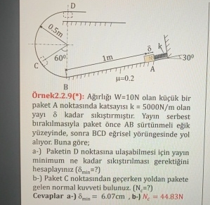 A rl W = 1 0 N olan k k bir paket A noktas nda