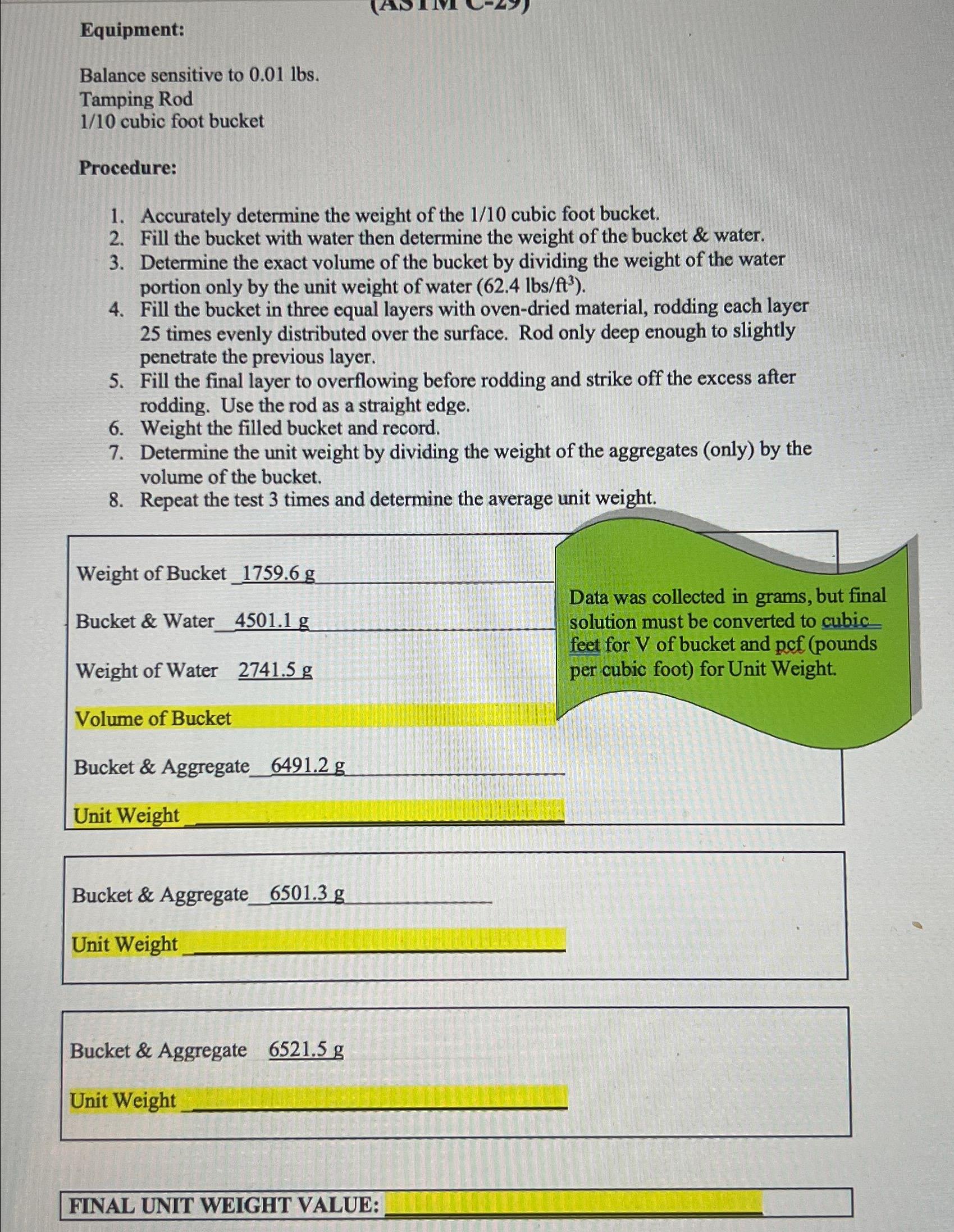 Equipment: Balance sensitive to 0 . 0 1 l b s .