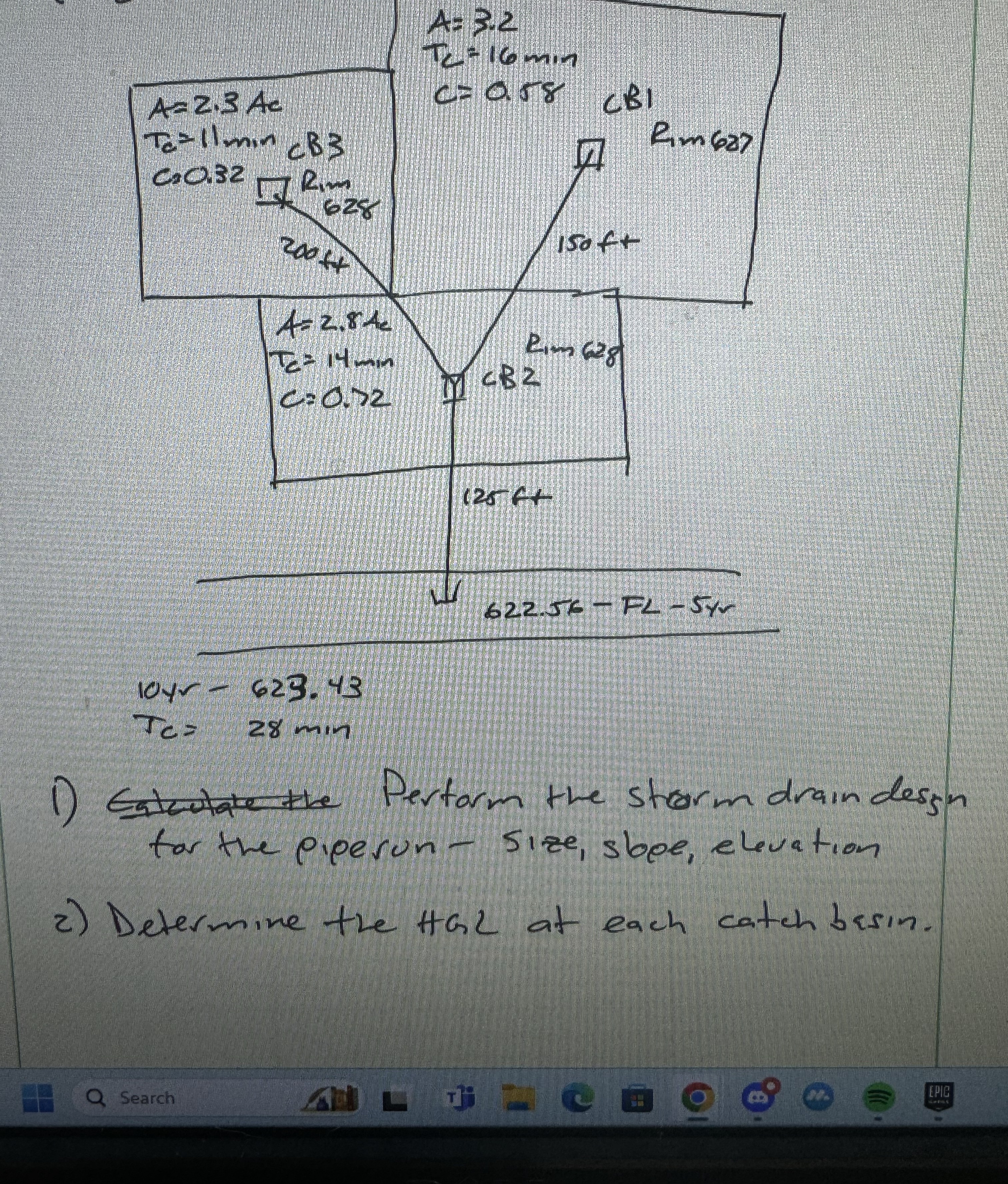 Preform the storm drain design for the piperun