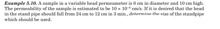Example 5 . 1 0 . A sample in a variable head