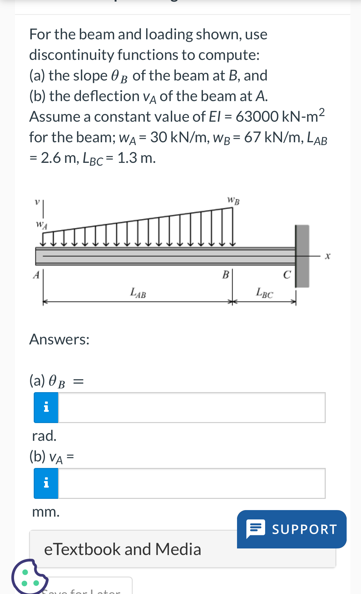 For the beam and loading shown, use discontinuity