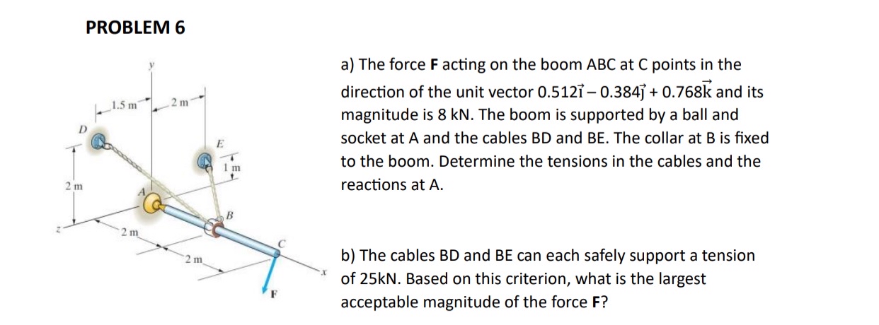 PROBLEM 6 a ) The force F acting on the boom ABC