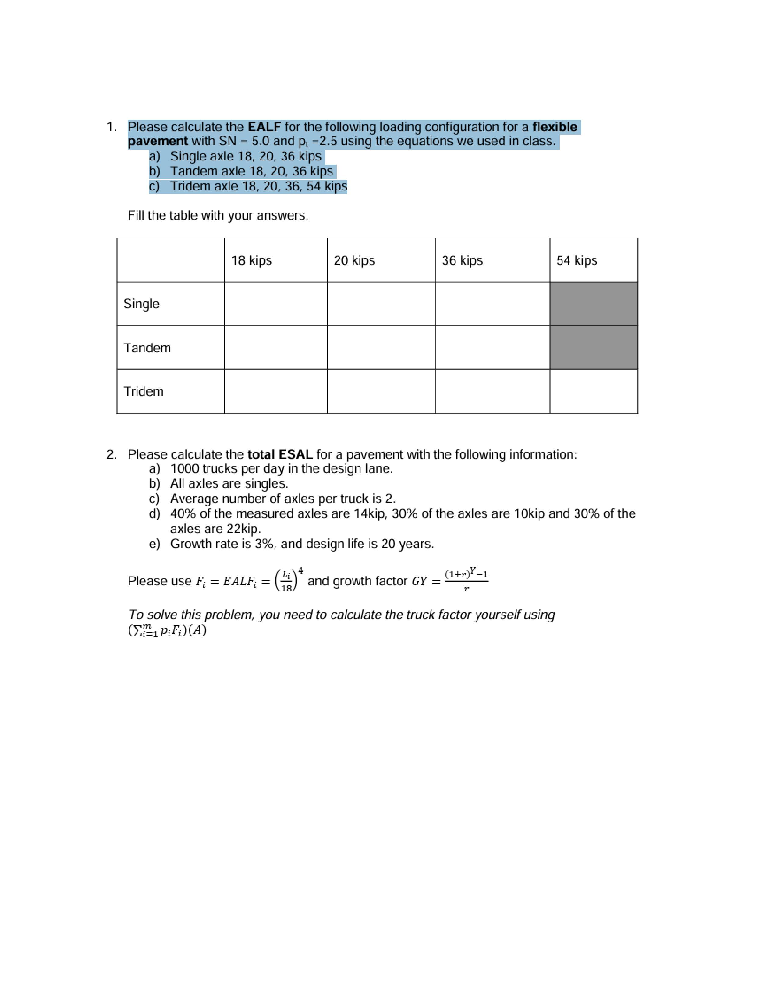Please calculate the EALF for the following