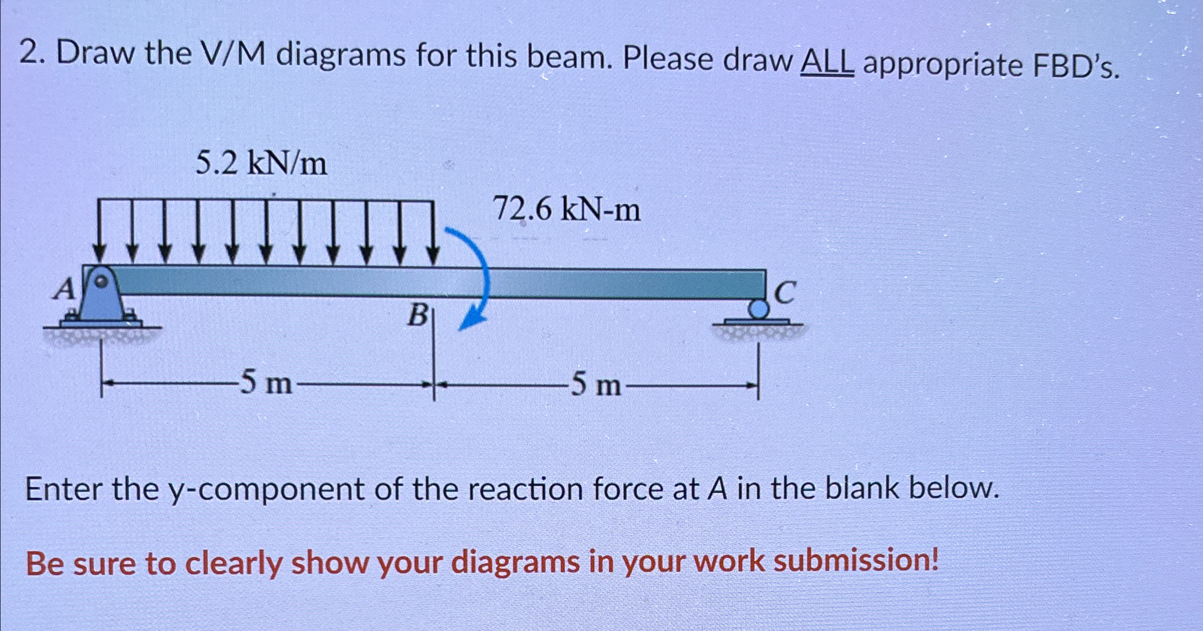 Draw the V / M diagrams for this beam. Please