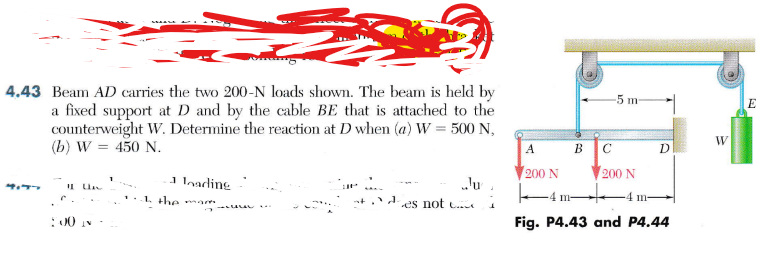 4 . 4 3 Beam AD carries the two 2 0 0 - N loads
