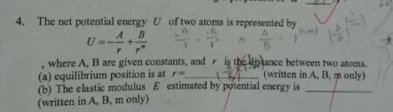 The net potential energy U of two atoms is