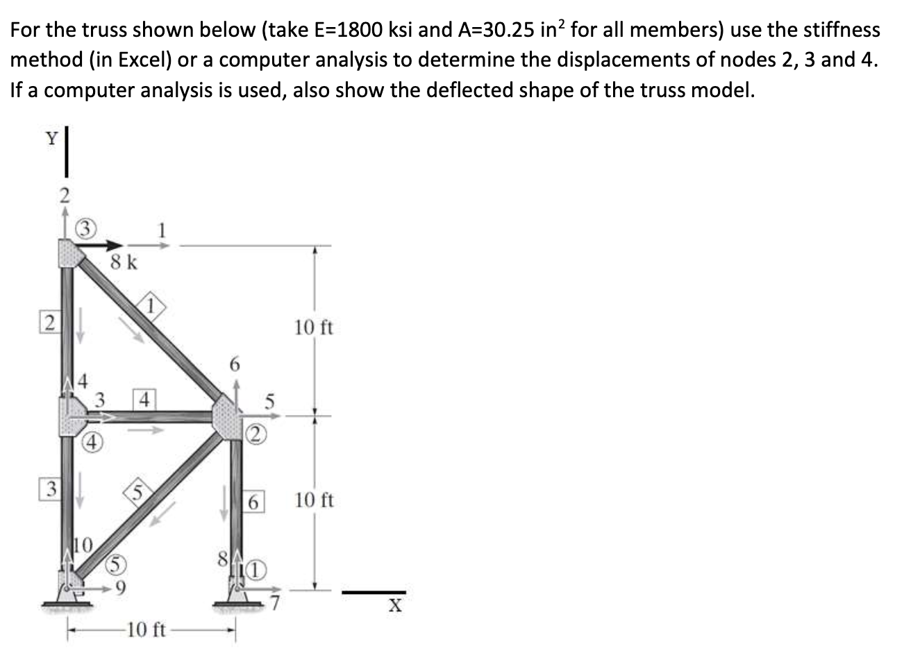 For the truss shown below ( take E = 1 8 0 0 ksi