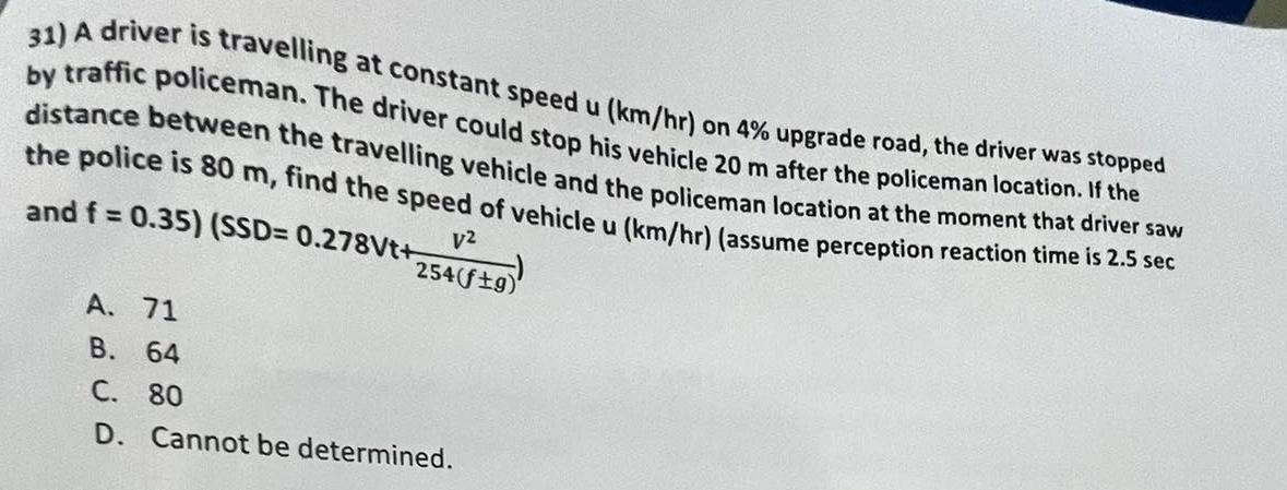 A driver is travelling at constant speed u ( k m