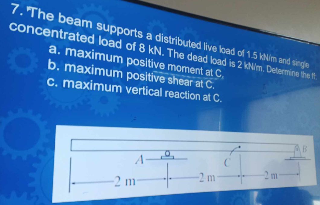The beam supports a distributed live load of 1 .