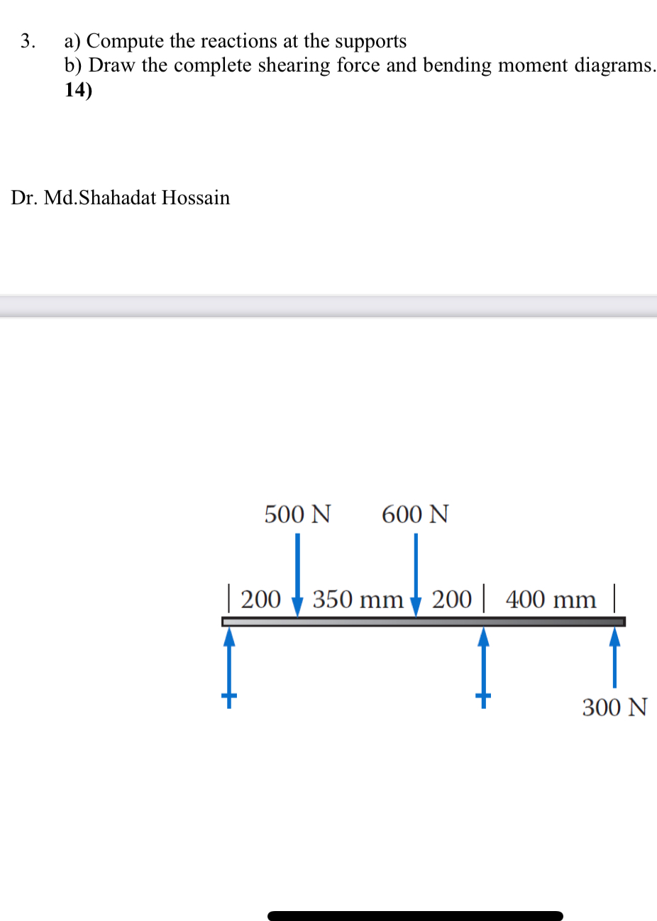 a ) Compute the reactions at the supports b )