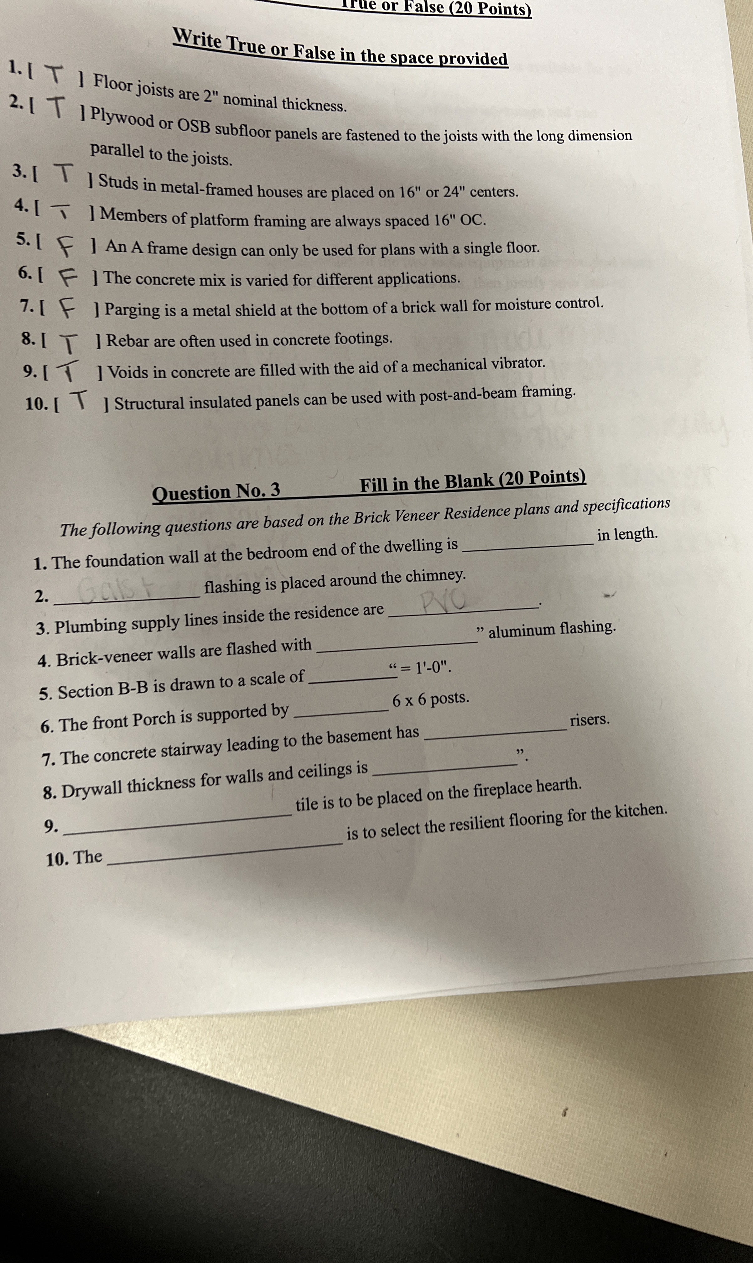 Write True or False in the space provided I T