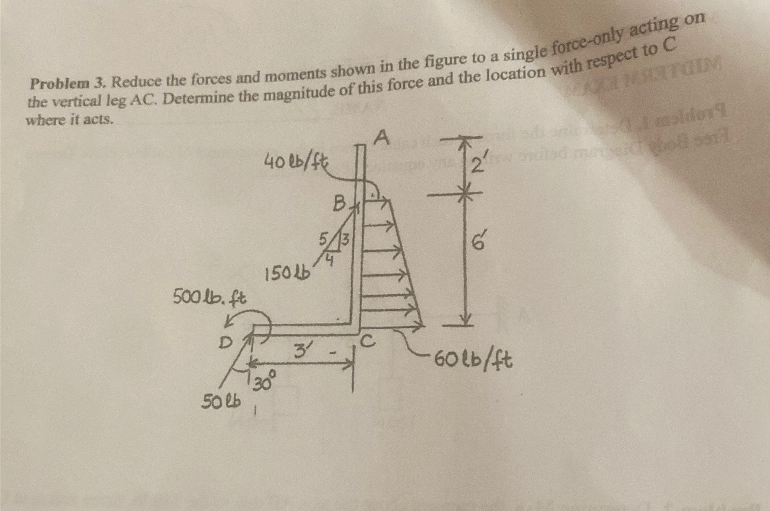 Problem 3 . Reduce the forces and moments shown