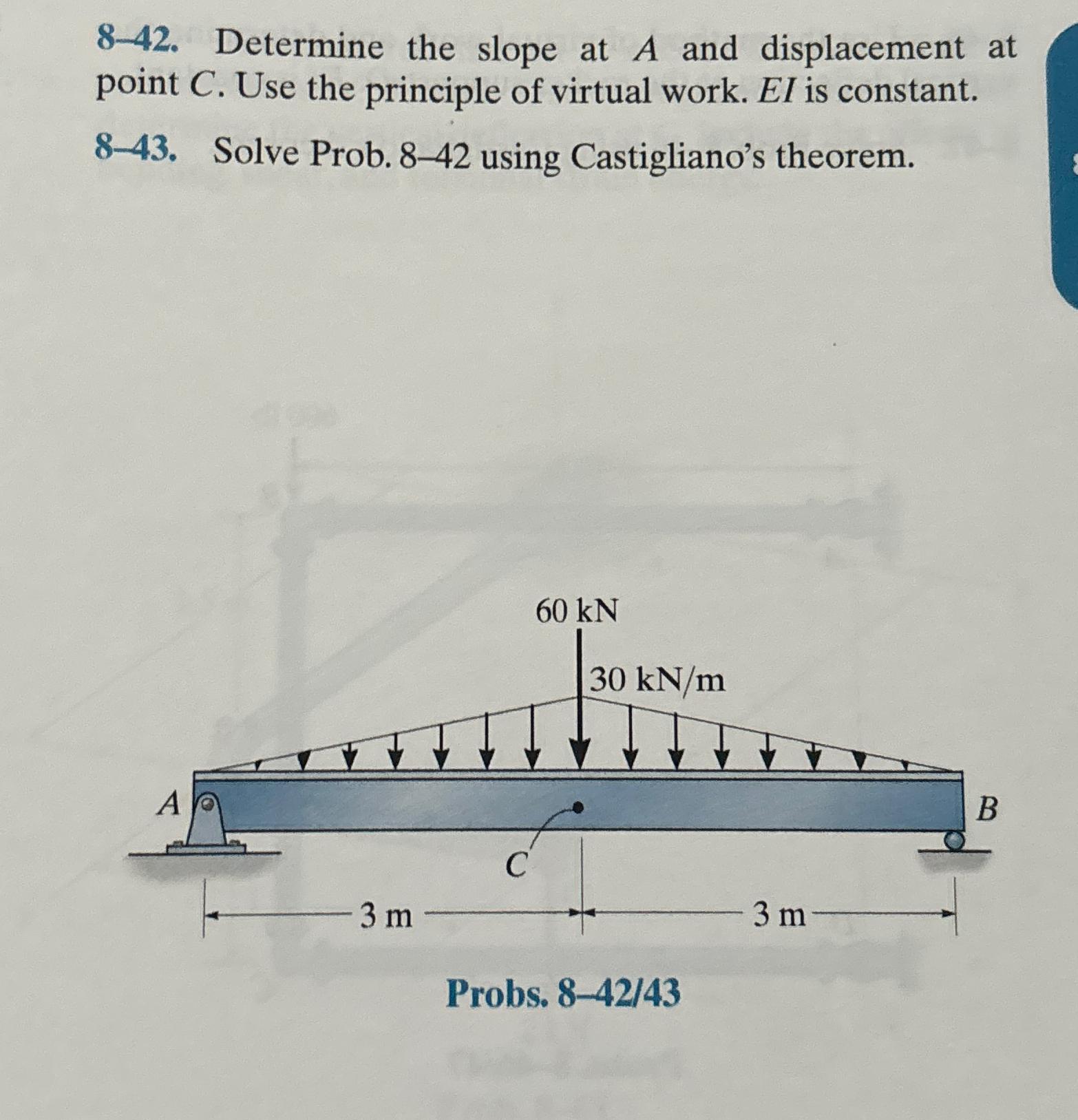 8 - 4 2 . Determine the slope at A and