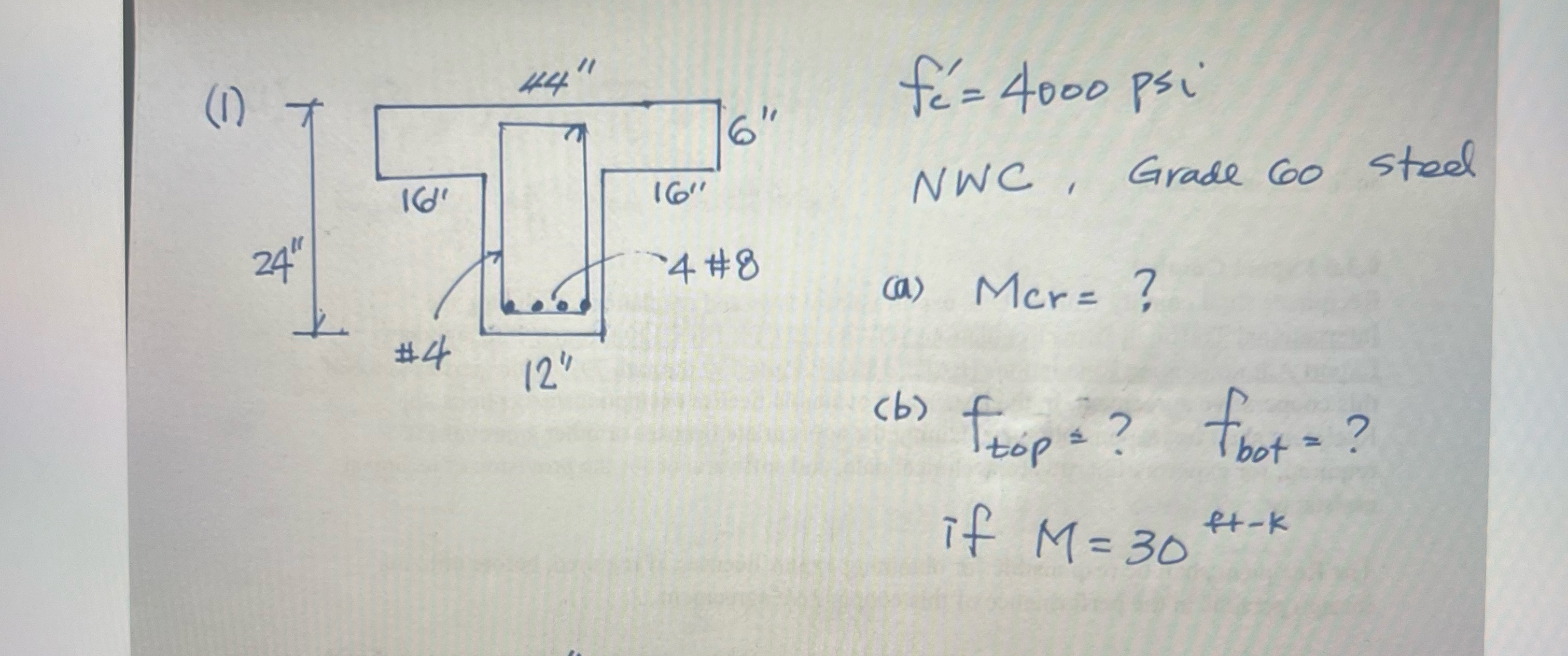 f c ' = 4 0 0 0 NWC , Grade 6 0 sted ( a ) M c r
