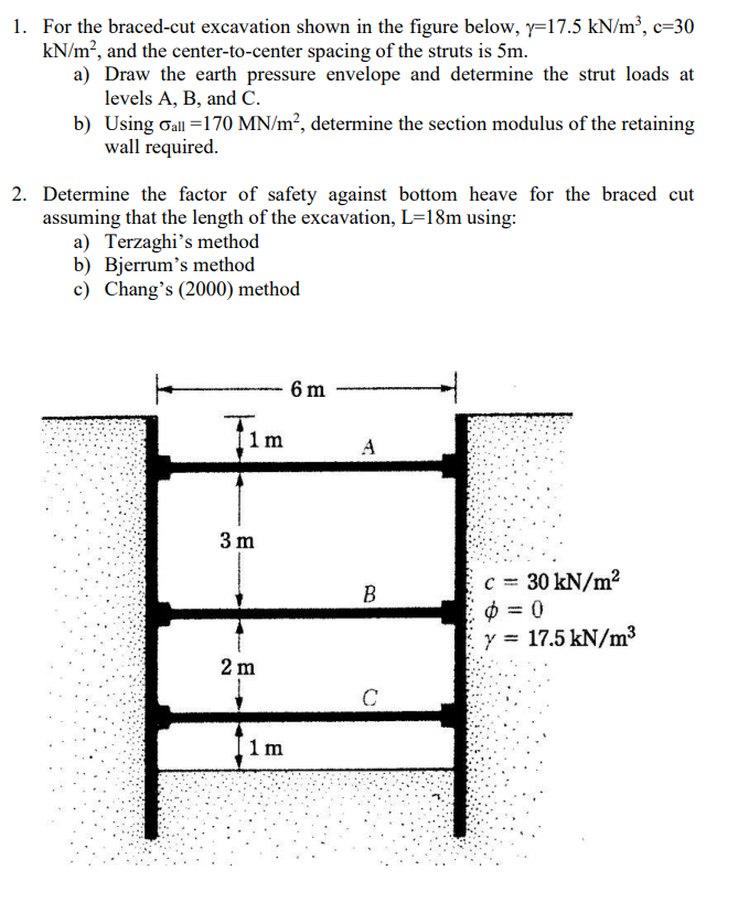For the braced - cut excavation shown in the