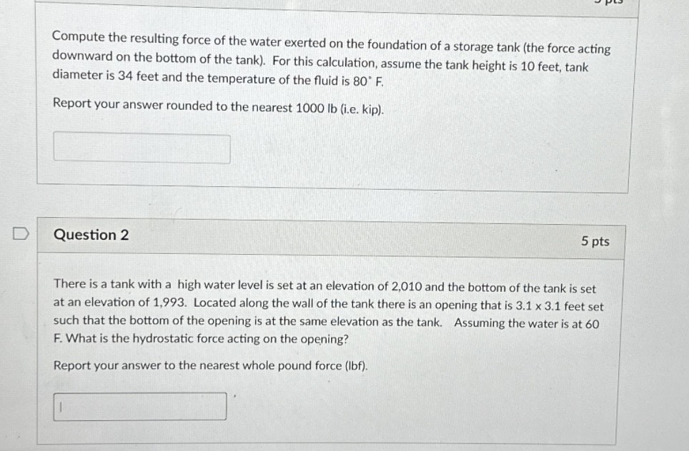 Compute the resulting force of the water exerted