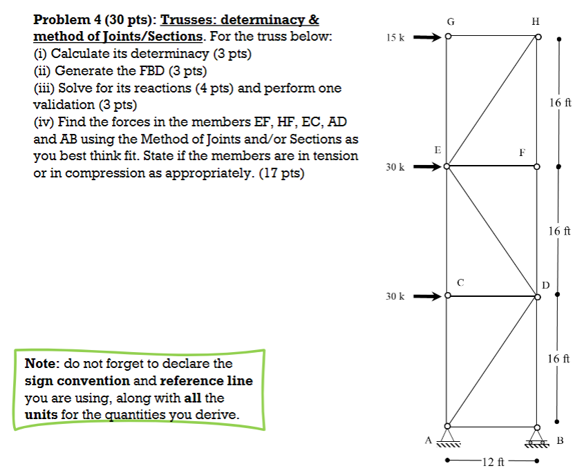 Problem 4 ( 3 0 pts ) : Trusses: determinacy &
