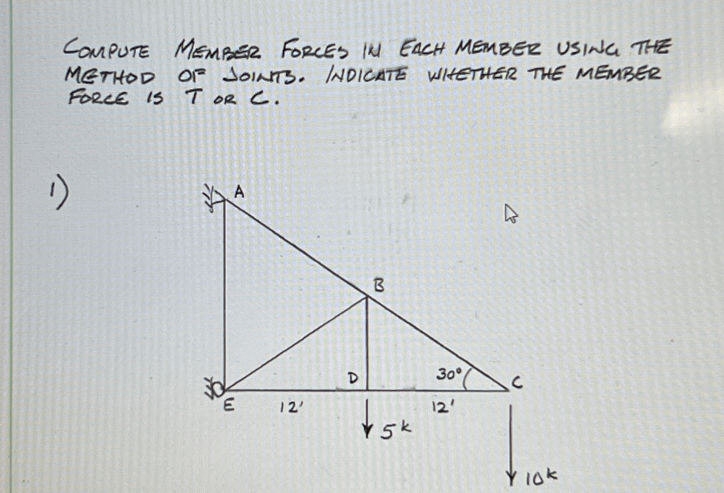 Lompute Menber forces in each member usina the