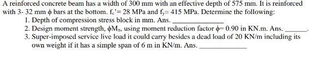 A reinforced concrete beam has a width of 3 0 0