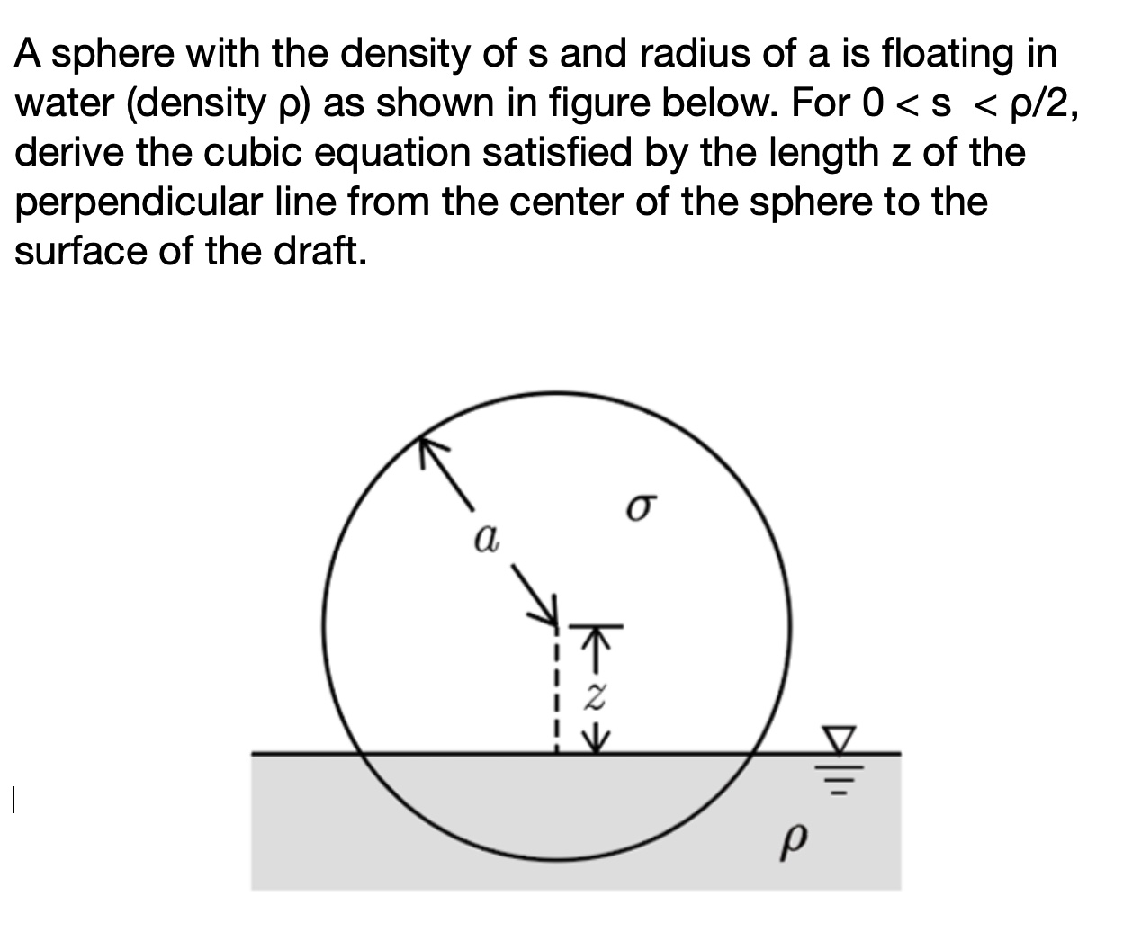 A sphere with the density of s and radius of a is