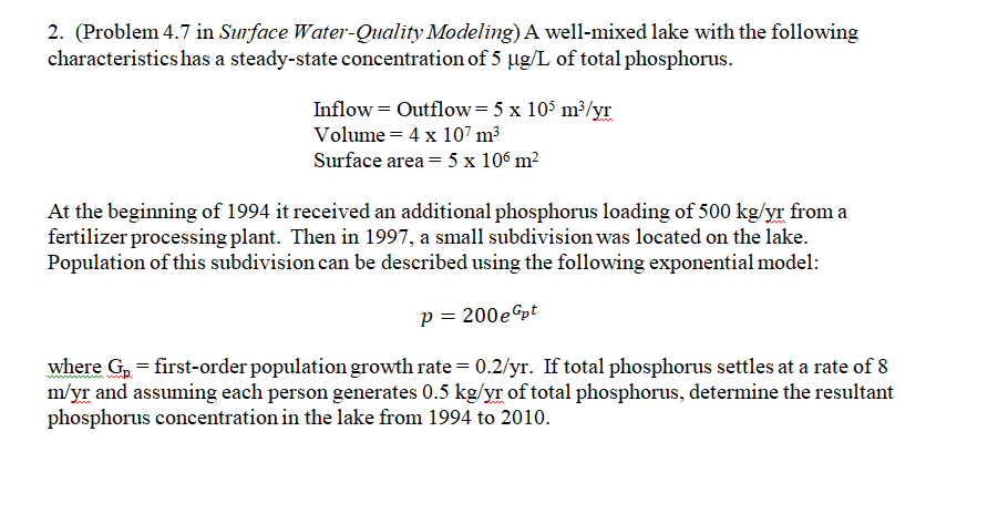 ( Problem 4 . 7 in Surface Water - Quality