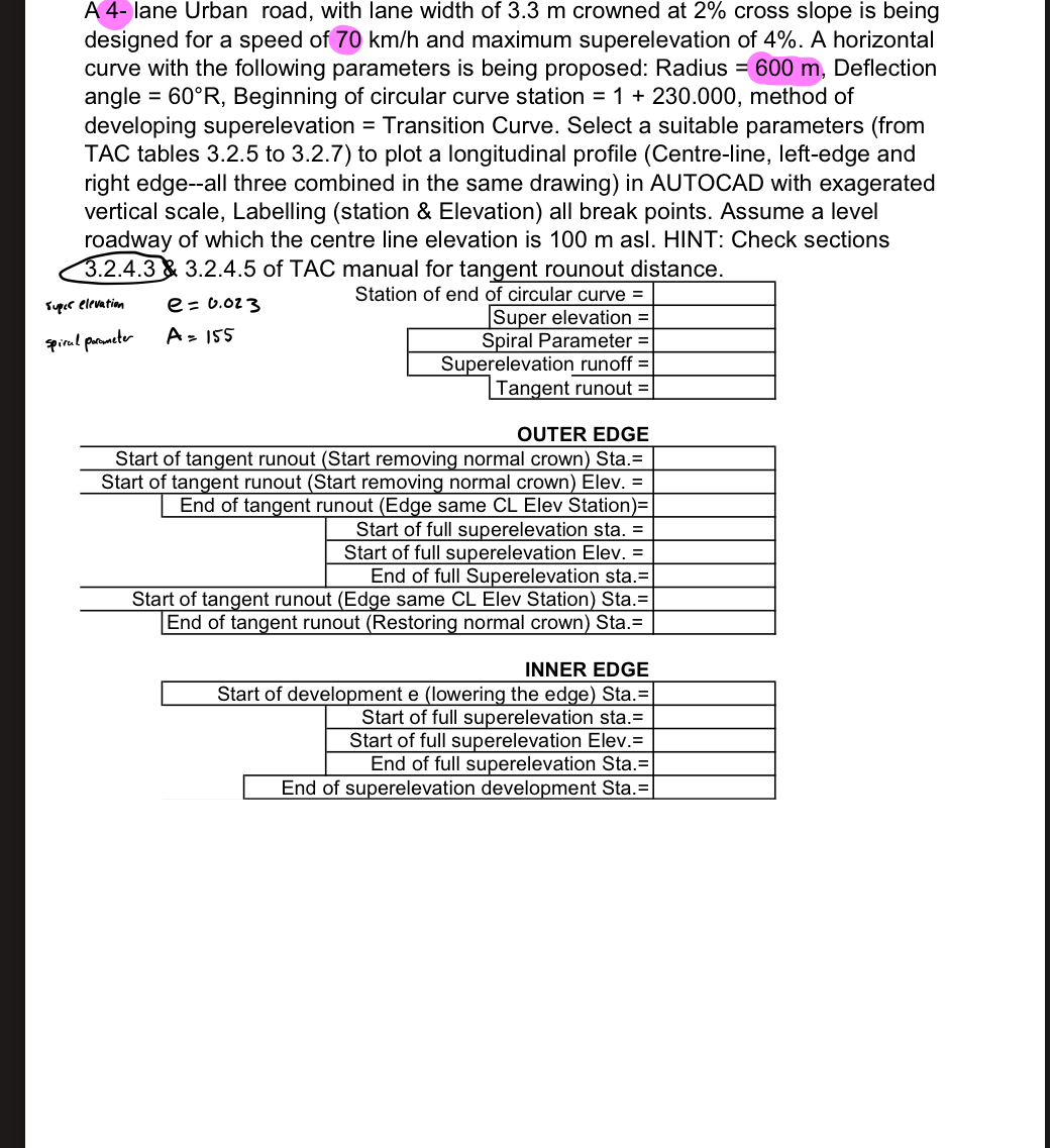 A 4 - lane Urban road, with lane width of 3 . 3 m