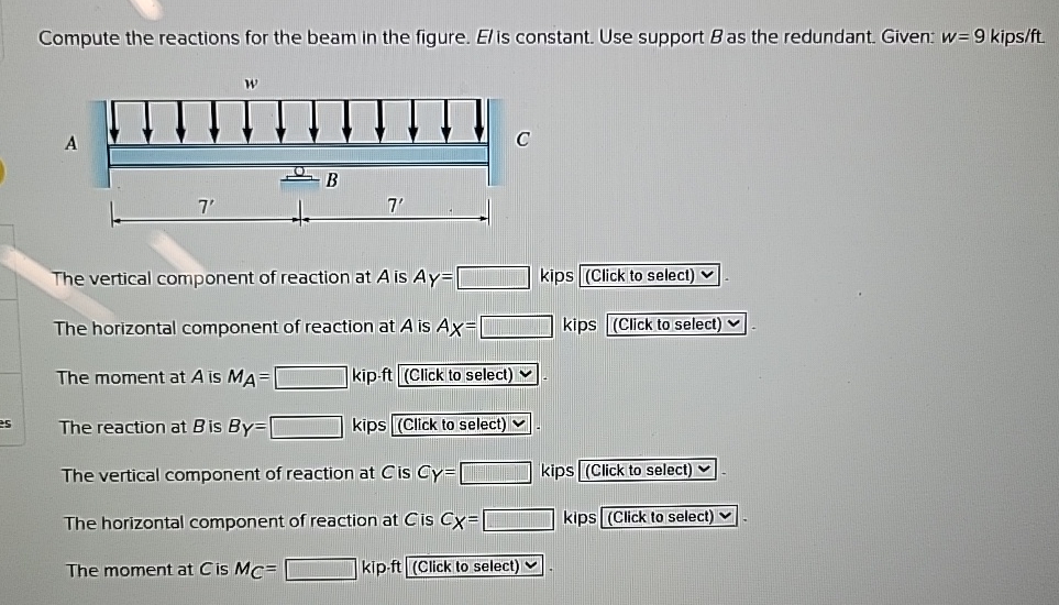 Compute the reactions for the beam in the figure.