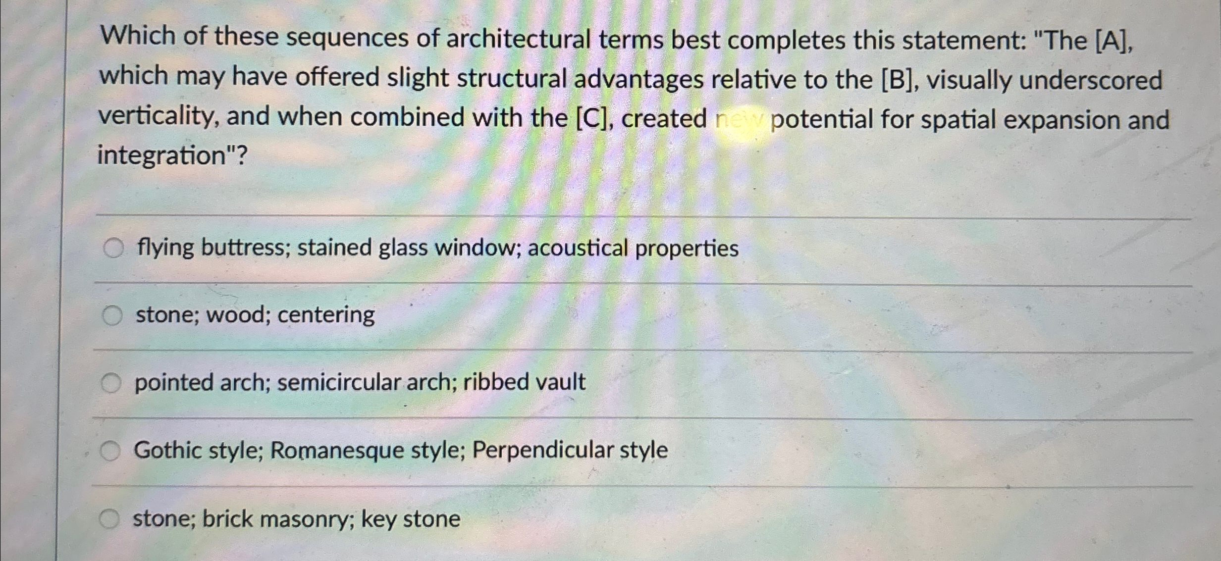Which of these sequences of architectural terms