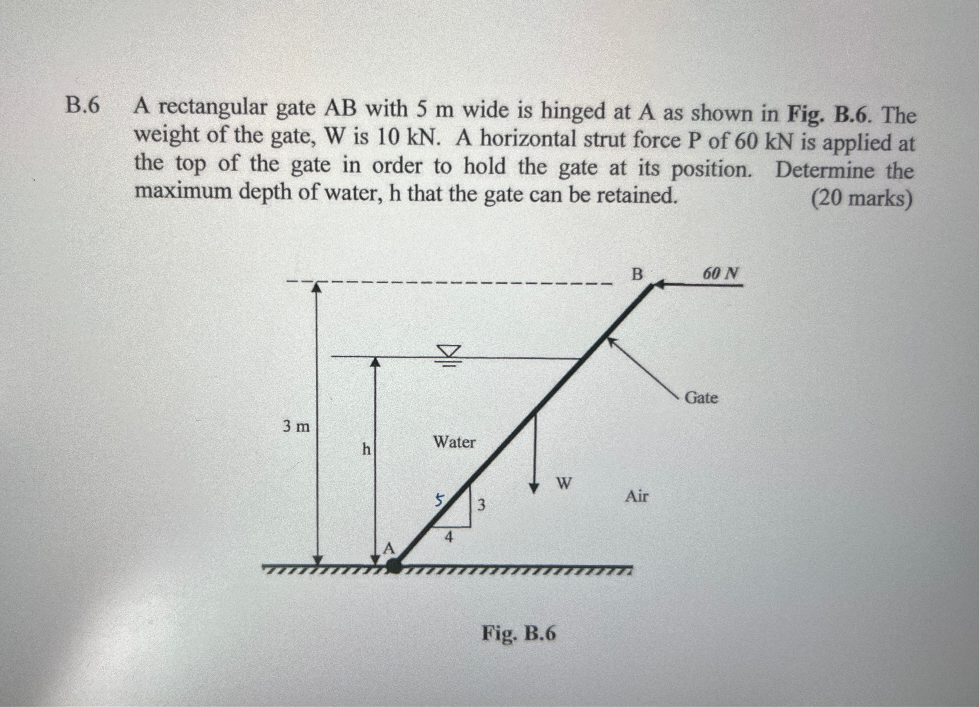 B . 6 A rectangular gate A B with 5 m wide is