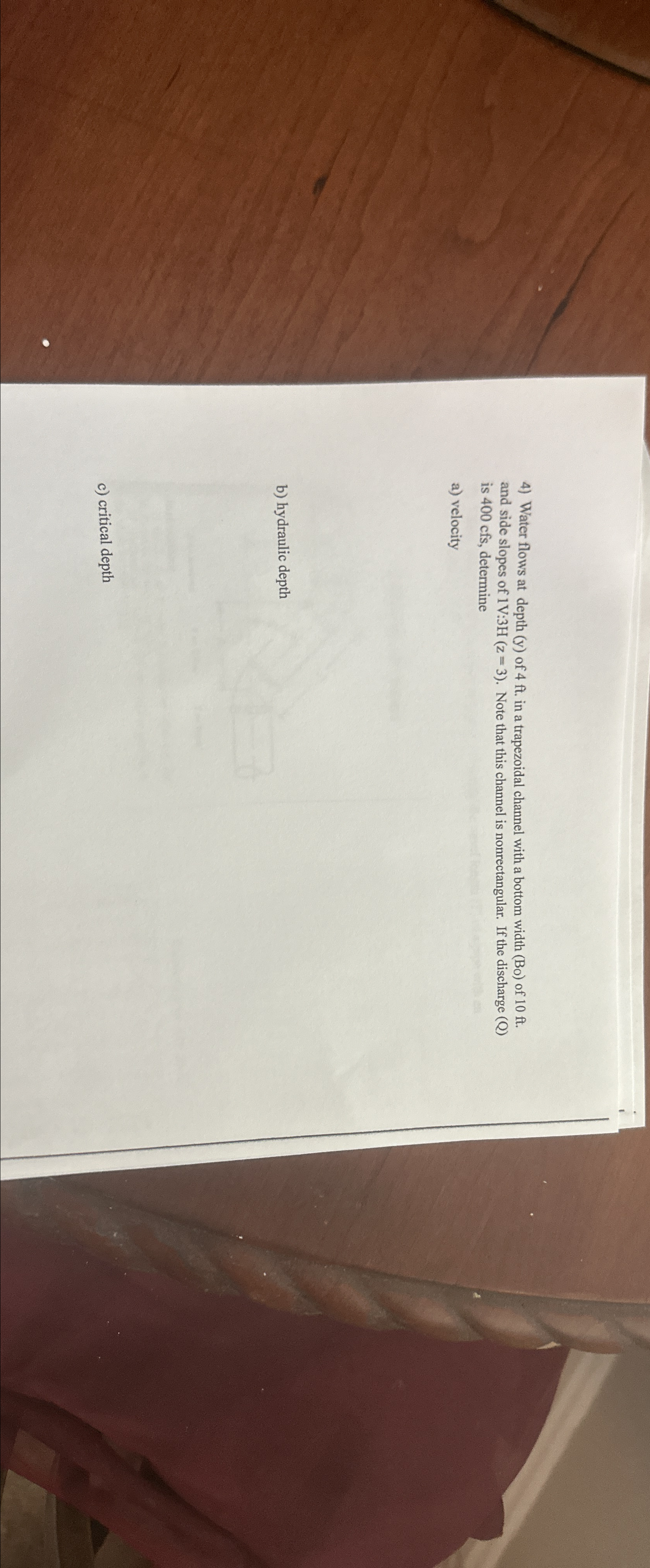 Water flows at depth ( y ) of 4 f t . in a