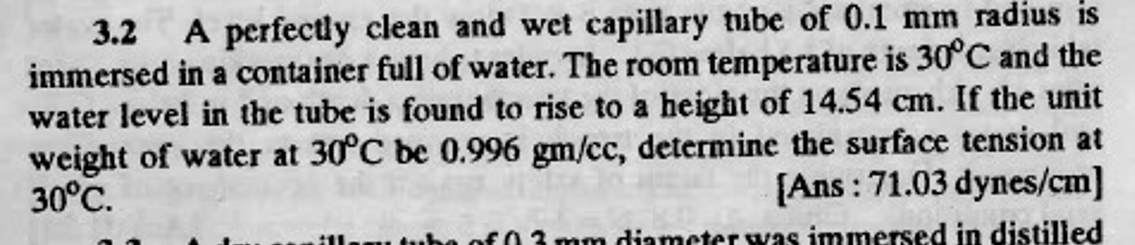 3 . 2 A perfectly clean and wet capillary tube of