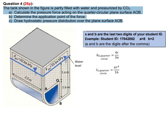Question 4 ( 2 5 p ) : The tank shown in the