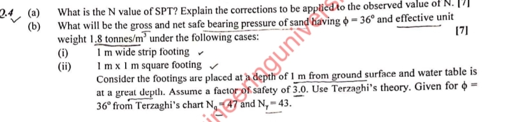 ( a ) What is the N value of SPT ? Explain the